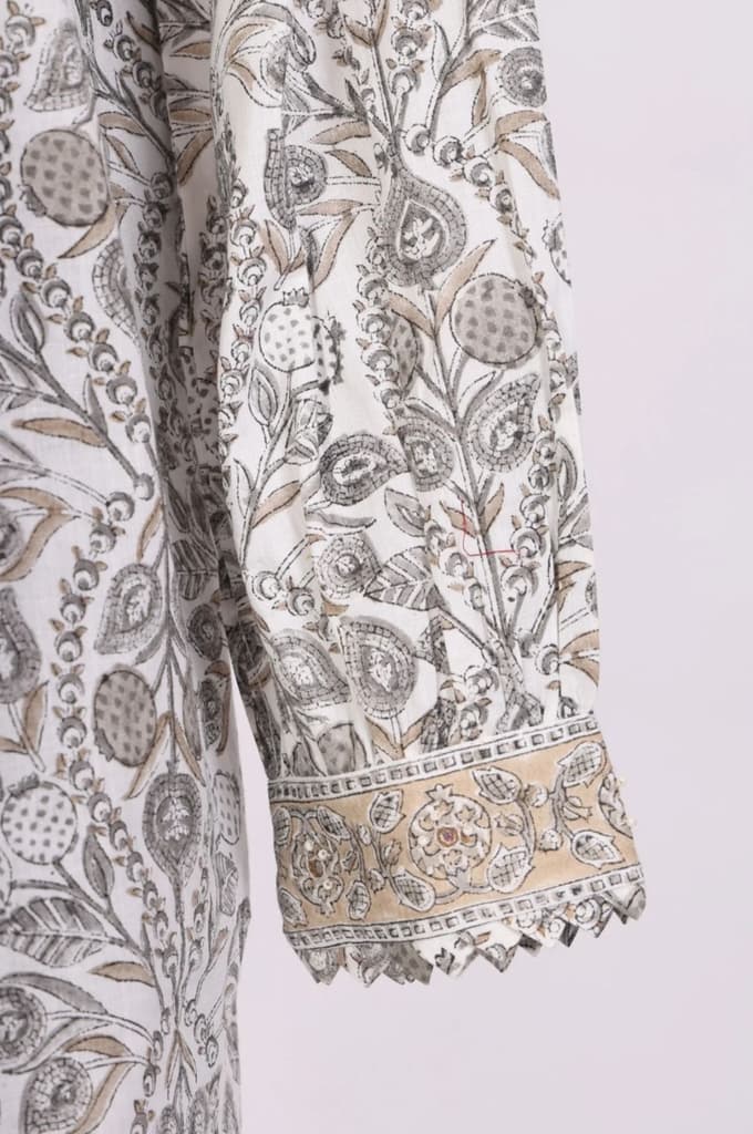 Off White Block Floral Printed Pure Cotton Flared Top — photo 6