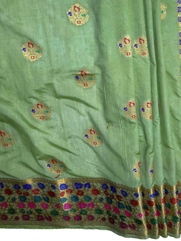 MIMOSA Women's Woven Design Paithani Style Raw Silk Saree with Blouse Piece - Olive ( SA00003127OLFREE ) — photo 6