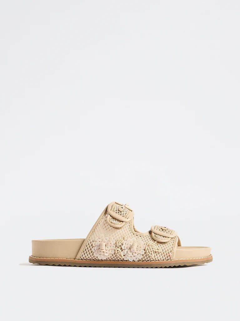 LUNA BLU Cream Embellished Double-Strap Sandals — photo 3