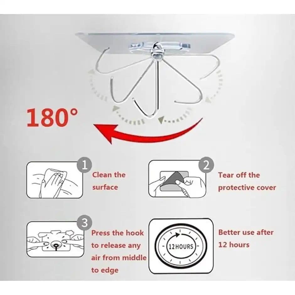 Perpetual Self Adhesive Wall Hooks | Heavy Duty | Transparent | Multipurpose | Set of 5 — photo 2