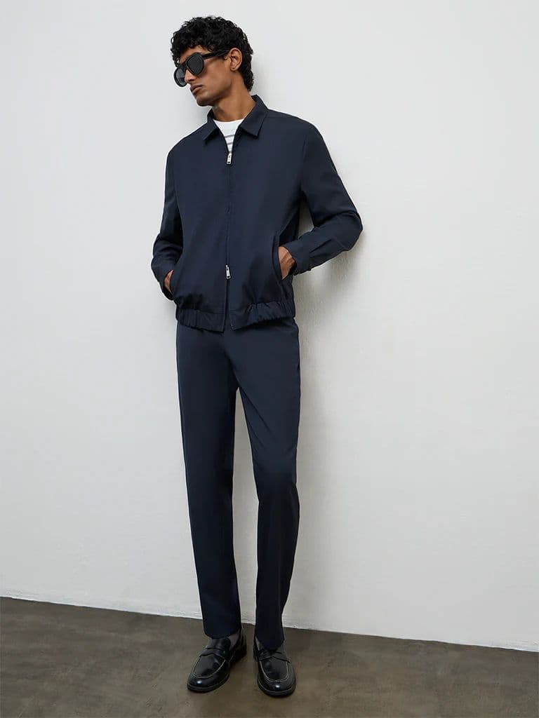 WES Formals Navy Pinstripe Slim-Fit Jacket — photo 2