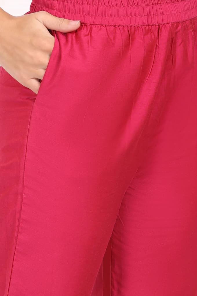 Pink Solid Embroidered Straight Kurta and Straight Pants Set — photo 9