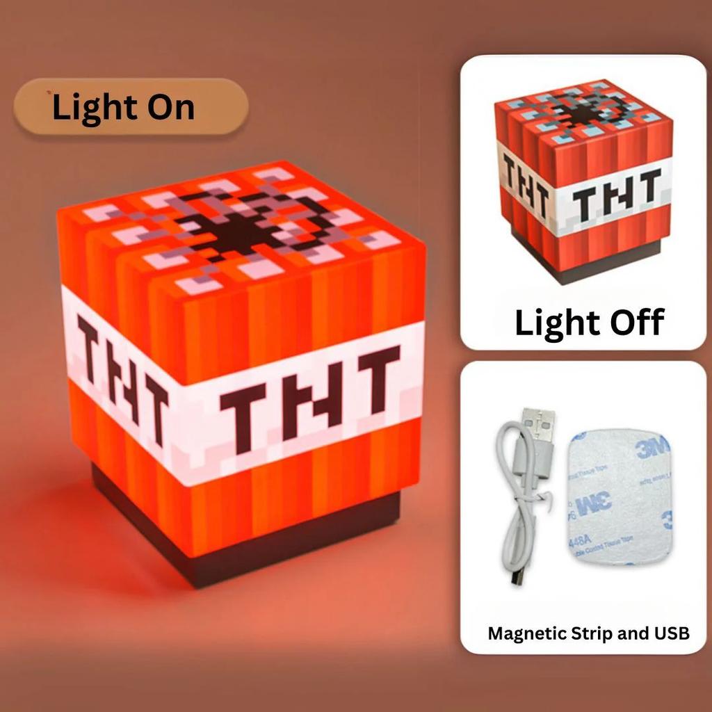 Minecraft Block Night Light | USB Rechargeable Mini Cube Lamp with Magnetic Mount — TNT Cube