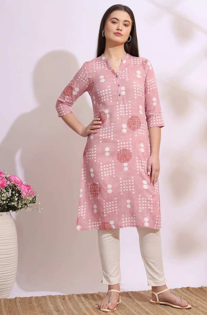 Pink Bold Geometric Printed Pure Cotton Straight Kurta — photo 3