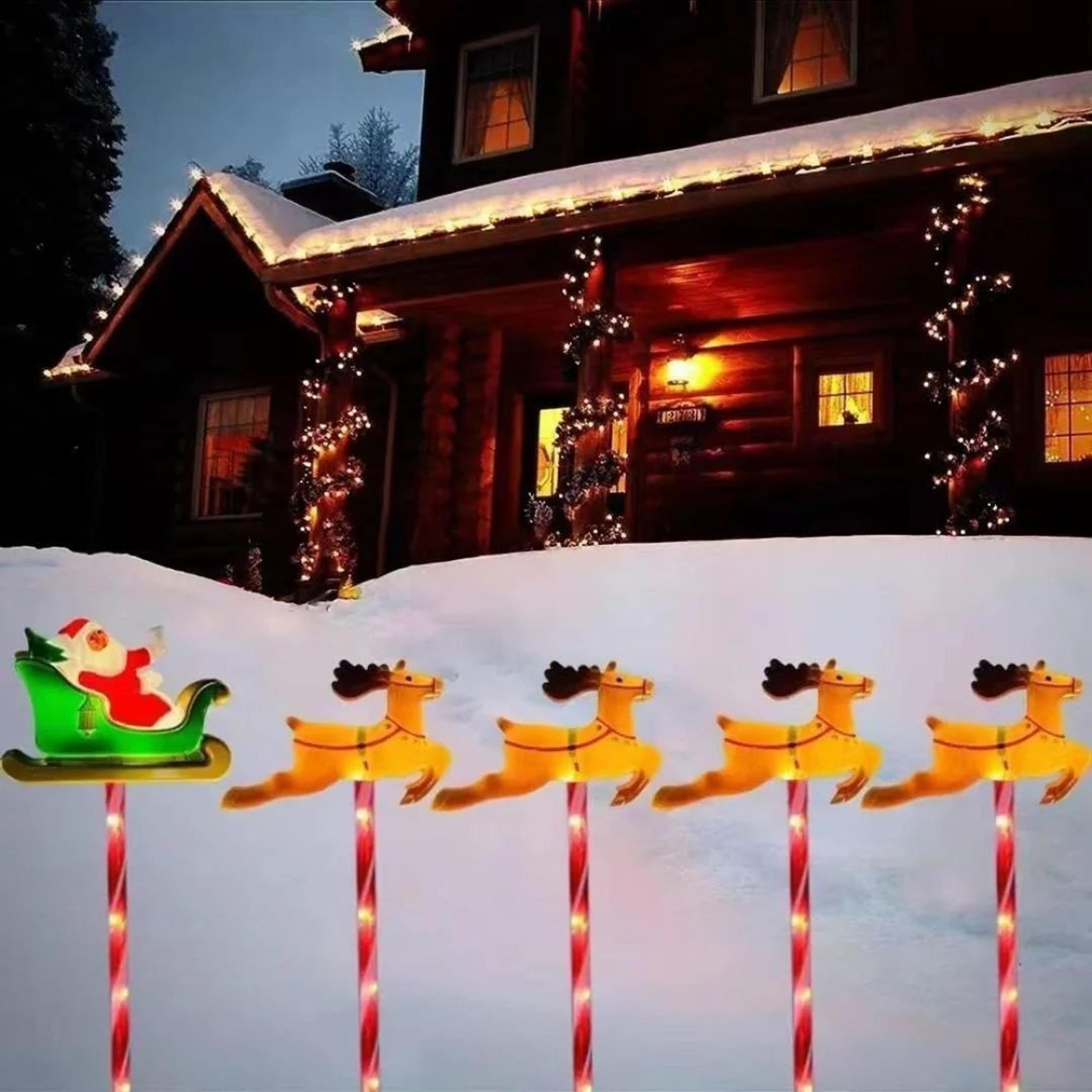 Solar Christmas Lawn Lights – Santa Sleigh n Reindeer Pathway Decoration Set