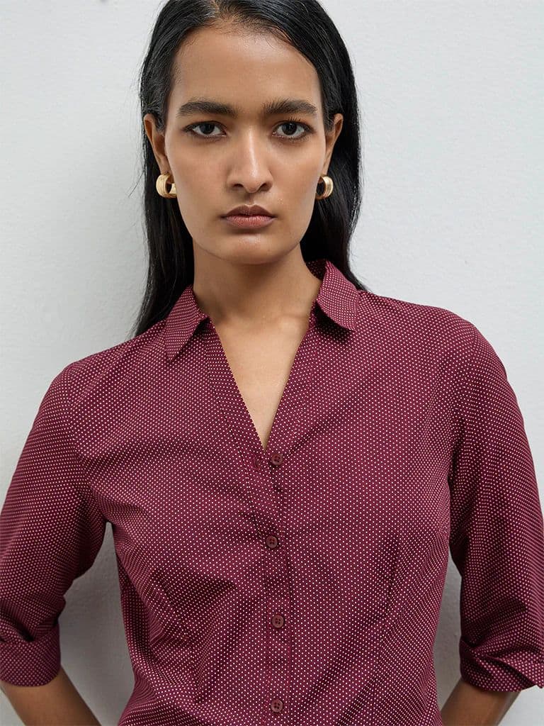 Wardrobe Maroon Dot Printed Shirt — photo 3