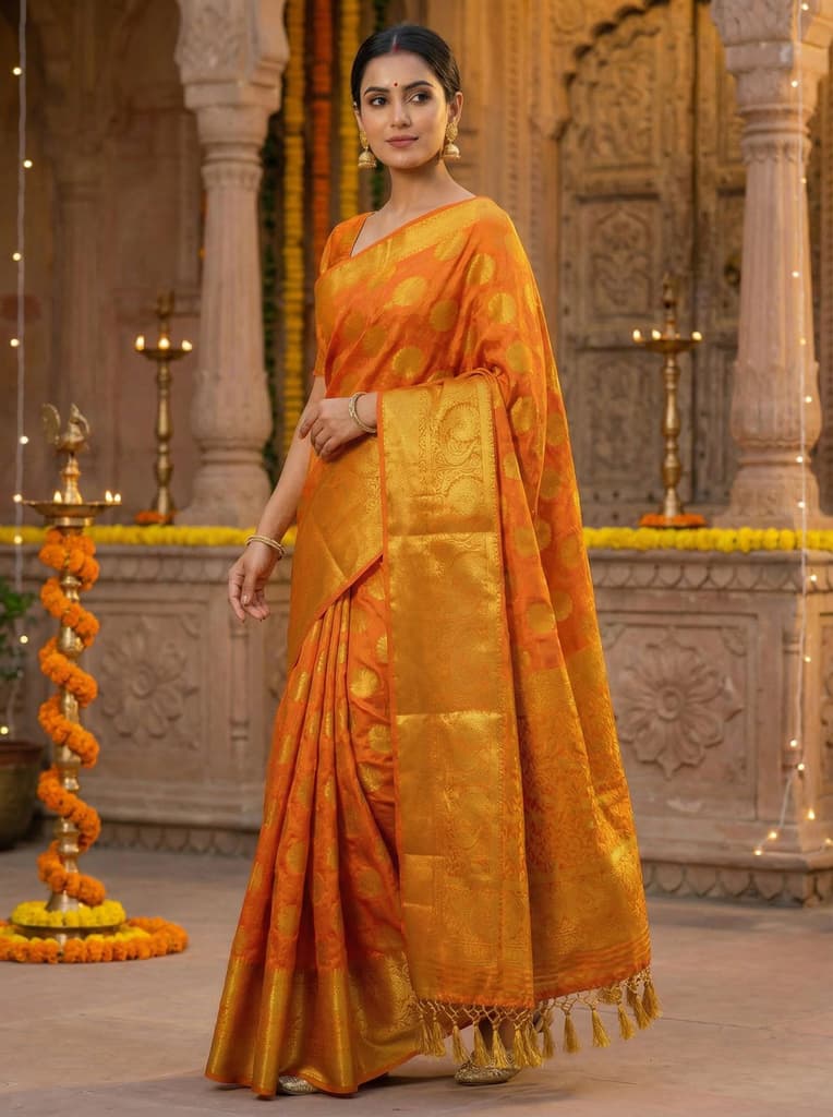 MIMOSA Women's Woven Design Kanjivaram Style Art Silk Saree with Blouse Piece - Rust ( SA00003142RSFREE ) — photo 3