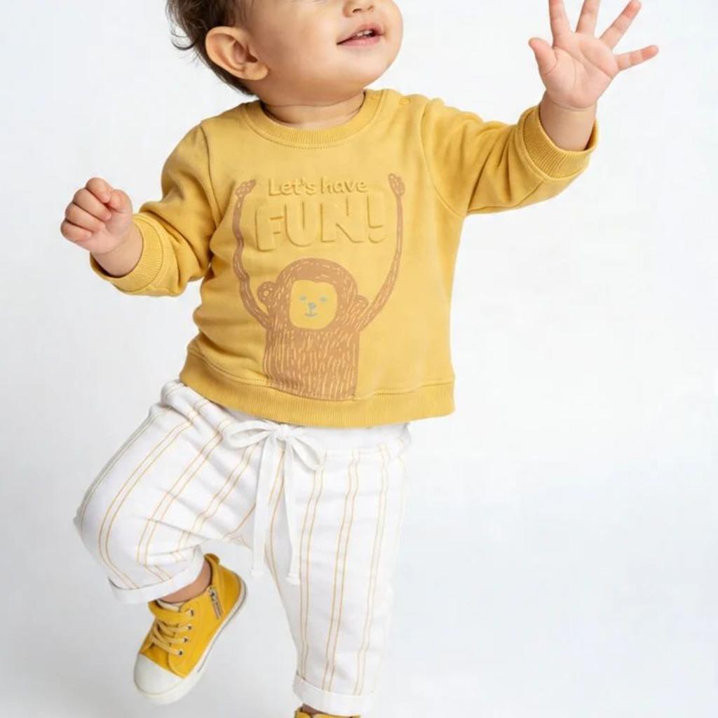 HOP Baby Boys Mustard Cotton Sweatshirt and Pants Set
