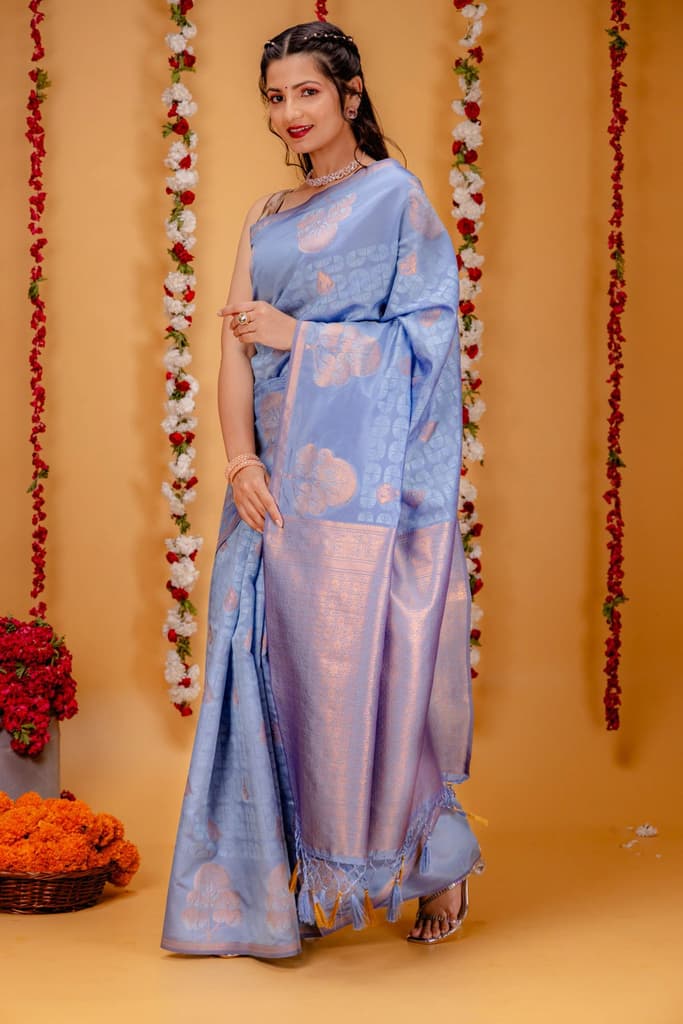 Mimosa Women's Woven Design Kanjivaram Style Art Silk Saree With Blouse Piece : SA00001762ANFREE — photo 4