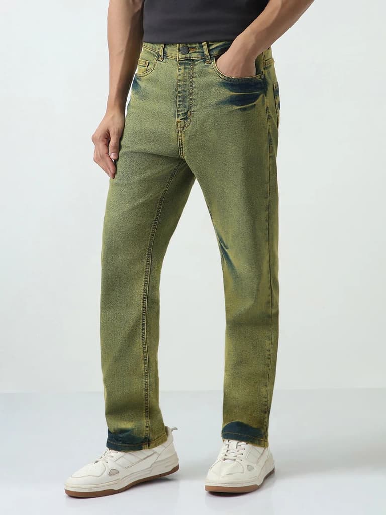 Men's Ice Blue Straight Fit Heavy Washed Jeans Stretchable — photo 2