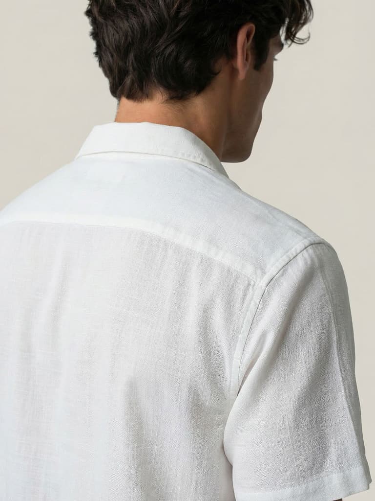 Men's White Cotton Half Sleeve Relaxed Fit Textured Shirt with Cuban Collar — photo 5