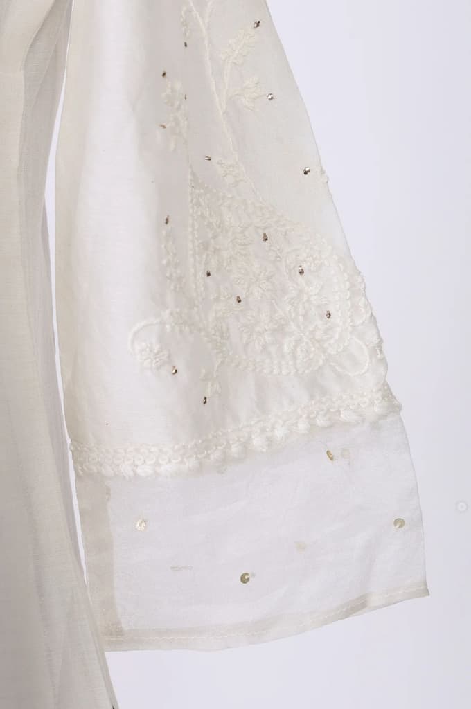 White Thread Embroidered Cotton Blend Straight Kurta — photo 7