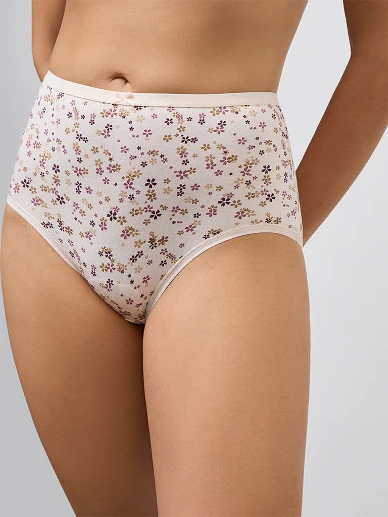 Wunderlove Burgundy Printed Hi-Rise Cotton-Blend Briefs - Pack of 3 — photo 3