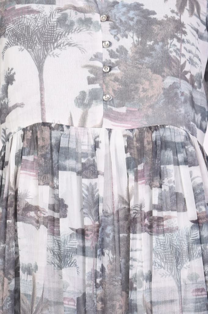 Grey Floral Printed Silver Chiffon Flared Dress — photo 3