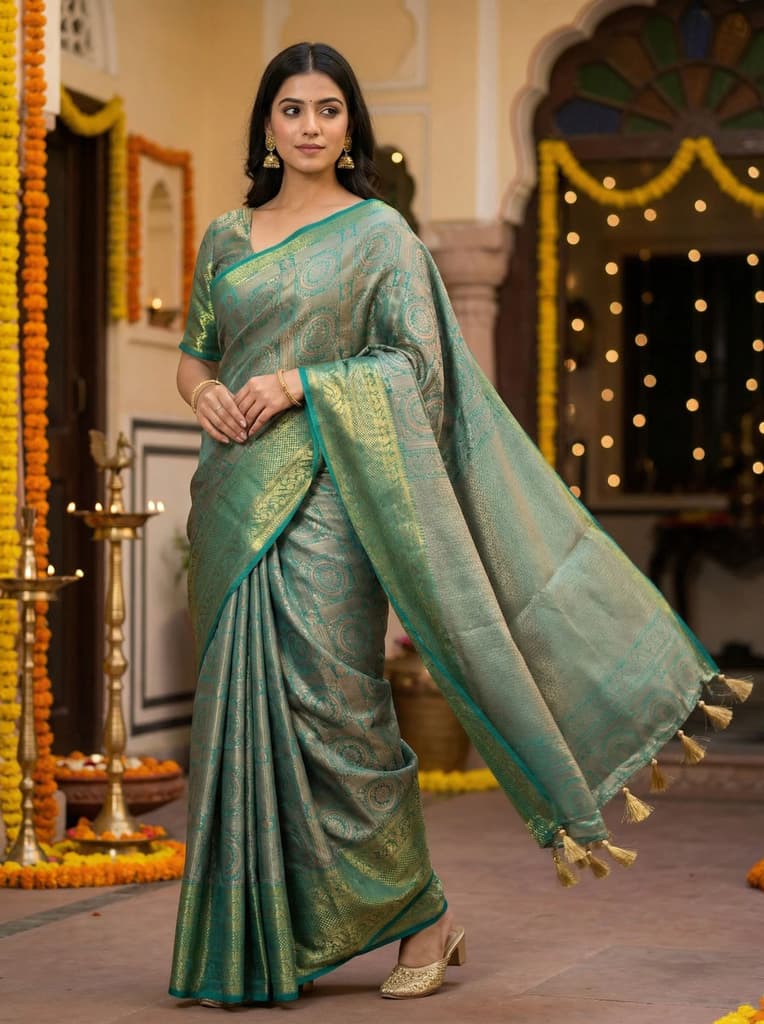 MIMOSA Women's Woven Design Banarasi Style Art Silk Saree with Blouse Piece - Rama ( SA00003126RMFREE ) — photo 3
