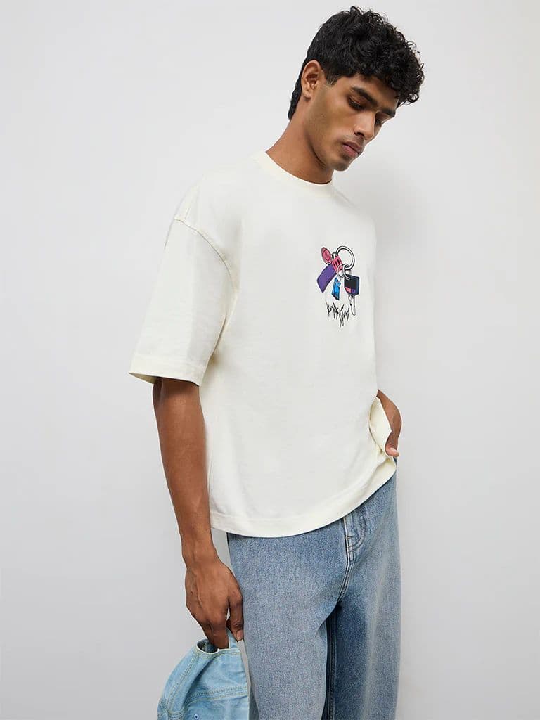 Nuon Off-White Graphic Printed Relaxed-Fit Cotton T-Shirt — photo 2