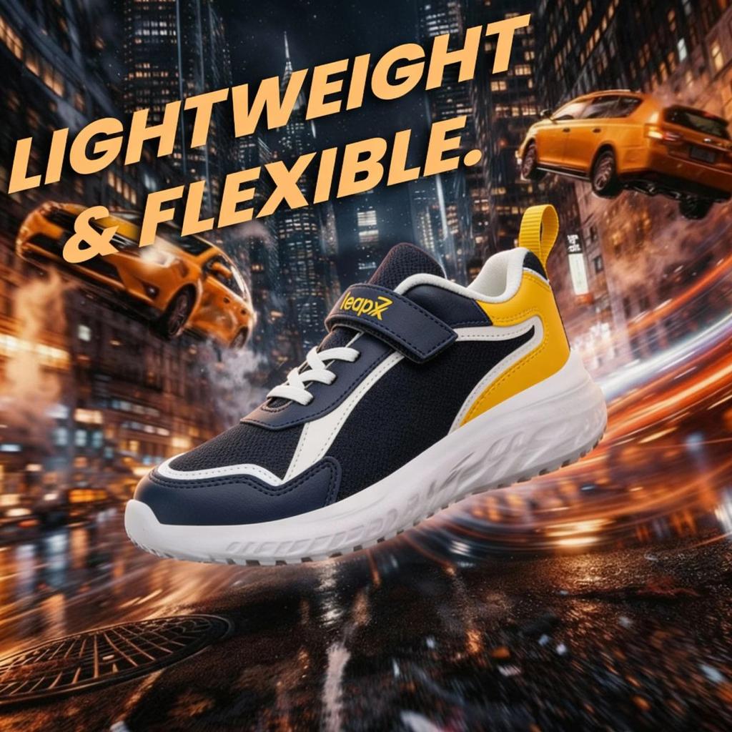 LEAP7X Navy Blue Sports Non Lacing Walking Shoes for Kids HINKS-15E by Liberty — photo 3