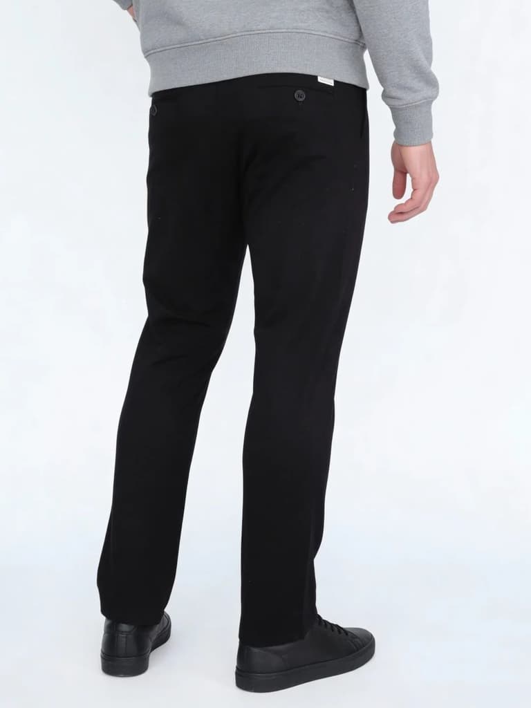 Men's Black Straight Fit Mid Rise Cotton Casual Chinos Trousers Stretch — photo 3