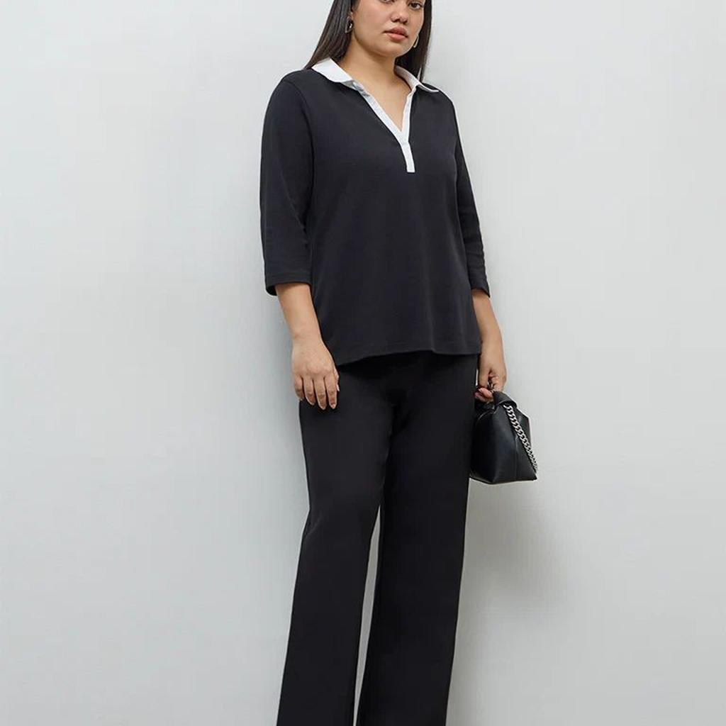Gia Black Solid Cotton Blouse
