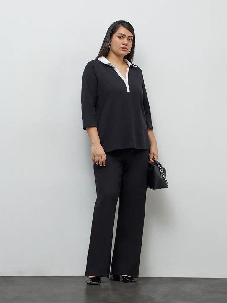 Gia Black Solid Cotton Blouse