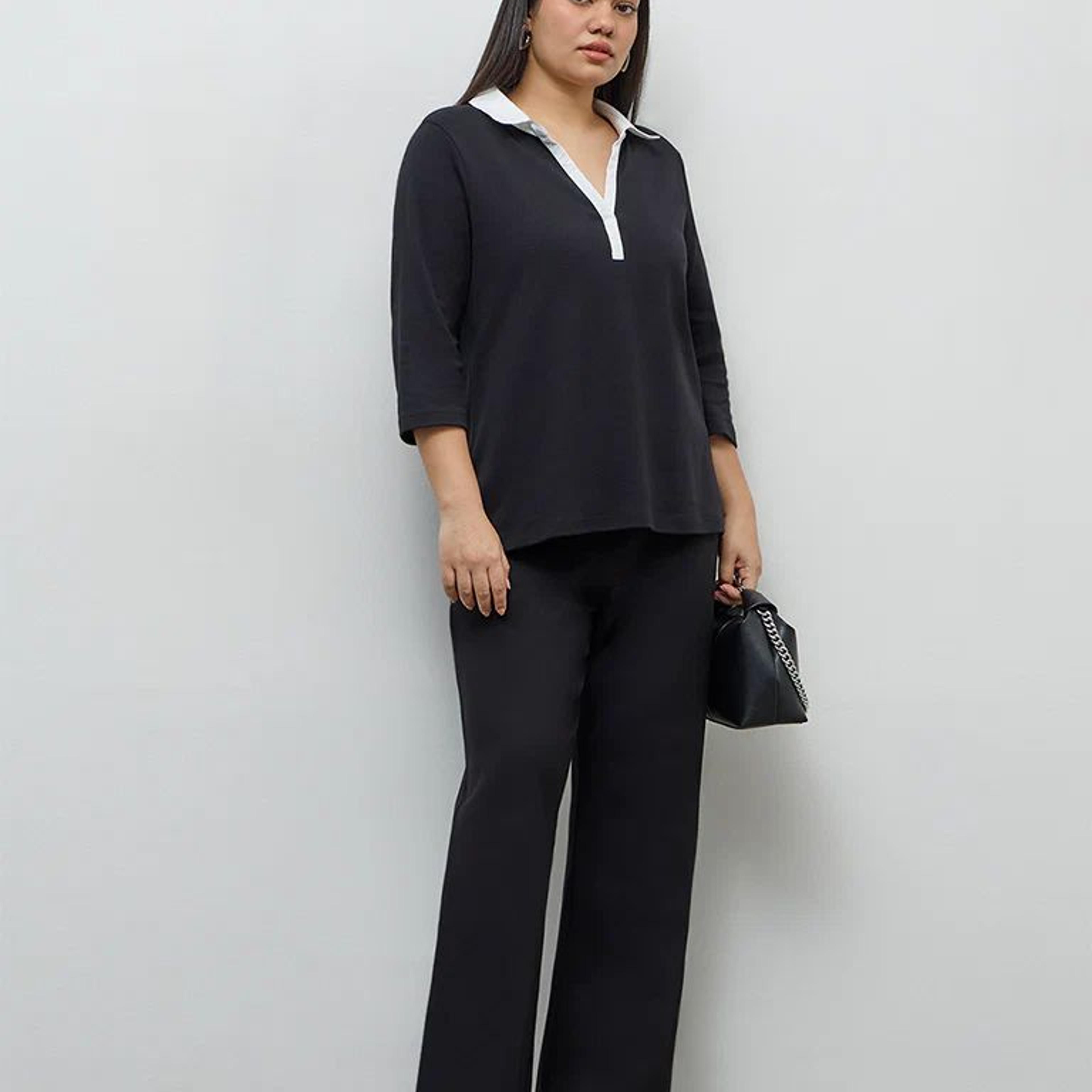 Gia Black Solid Cotton Blouse