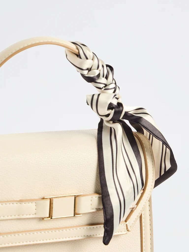 Westside Off-White Textured Satchel Bag with a Scarf — photo 3