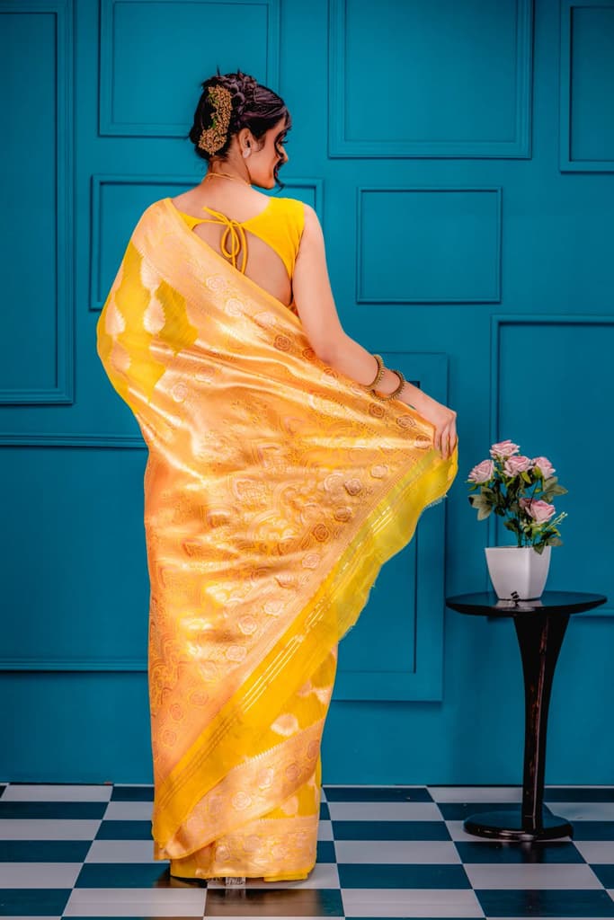 Mimosa Women's Woven Design Banarasi Style Art Silk Saree With Blouse Piece : SA00001773GDFREE — photo 6