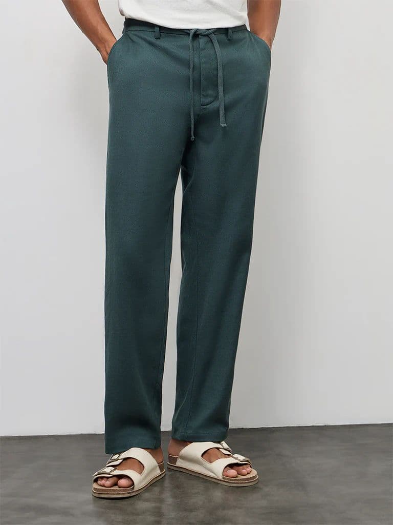 ETA Dark Teal Relaxed-Fit Mid-Rise Cotton-Blend Chinos — photo 2
