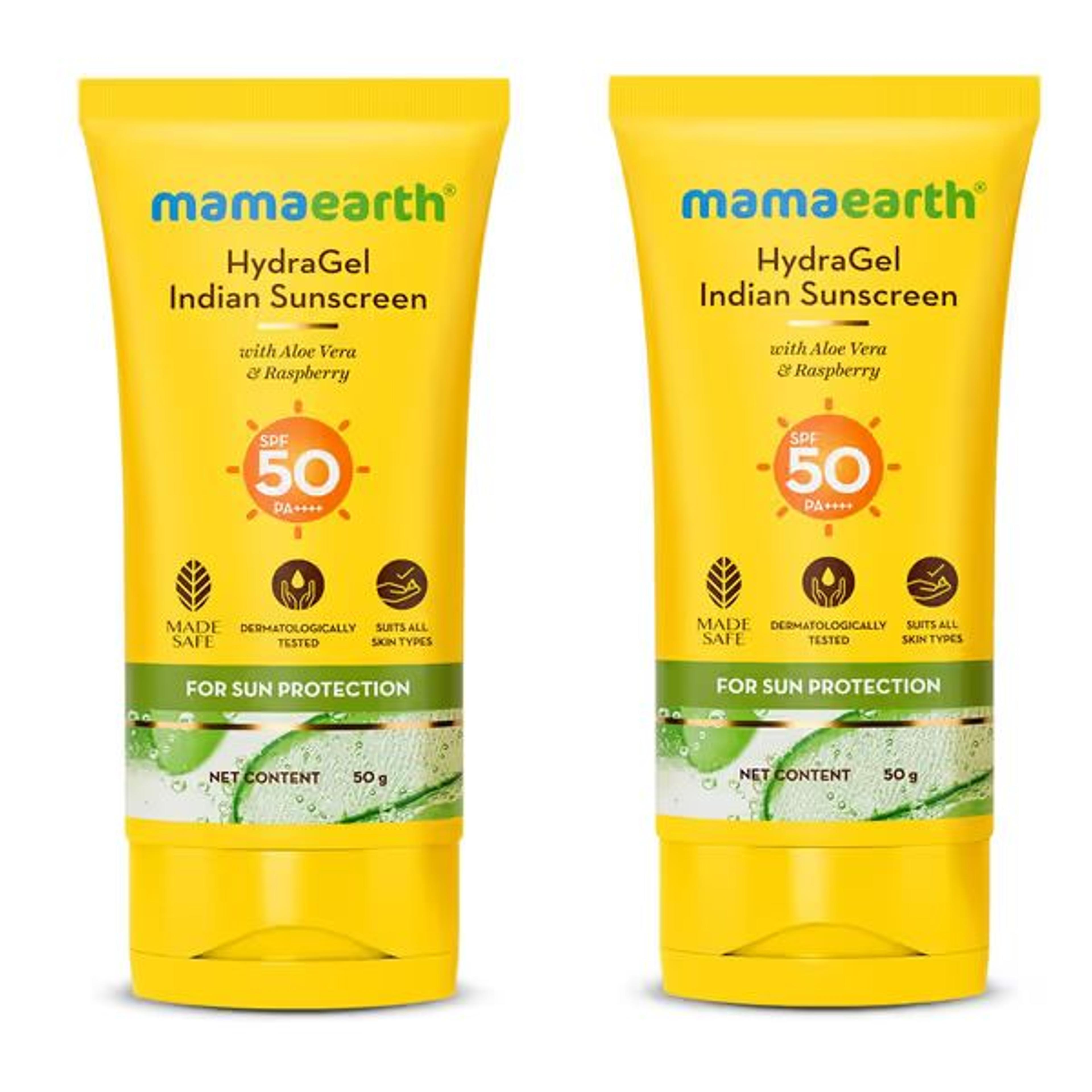 HydraGel Indian Sunscreen with Aloe Vera & Raspberry for Sun Protection - 50 g - Pack of 2
