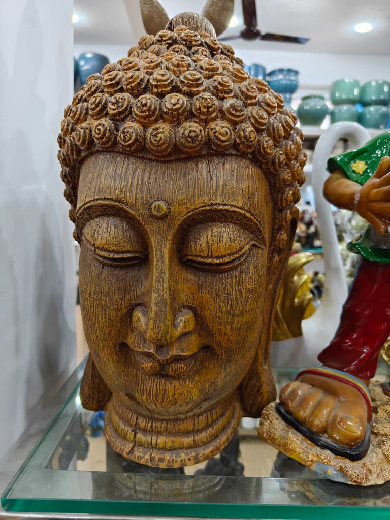 Wooden Buddha Head | Decorative | Brown | Meditation