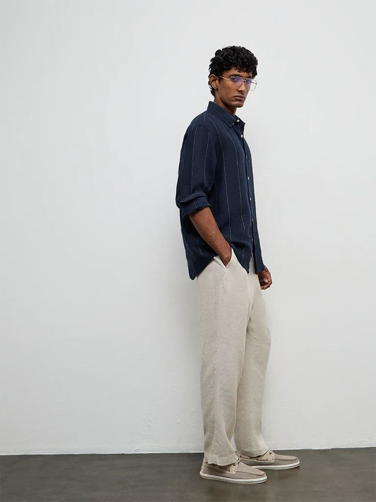 Ascot Navy Striped Relaxed-Fit Linen Shirt — photo 2