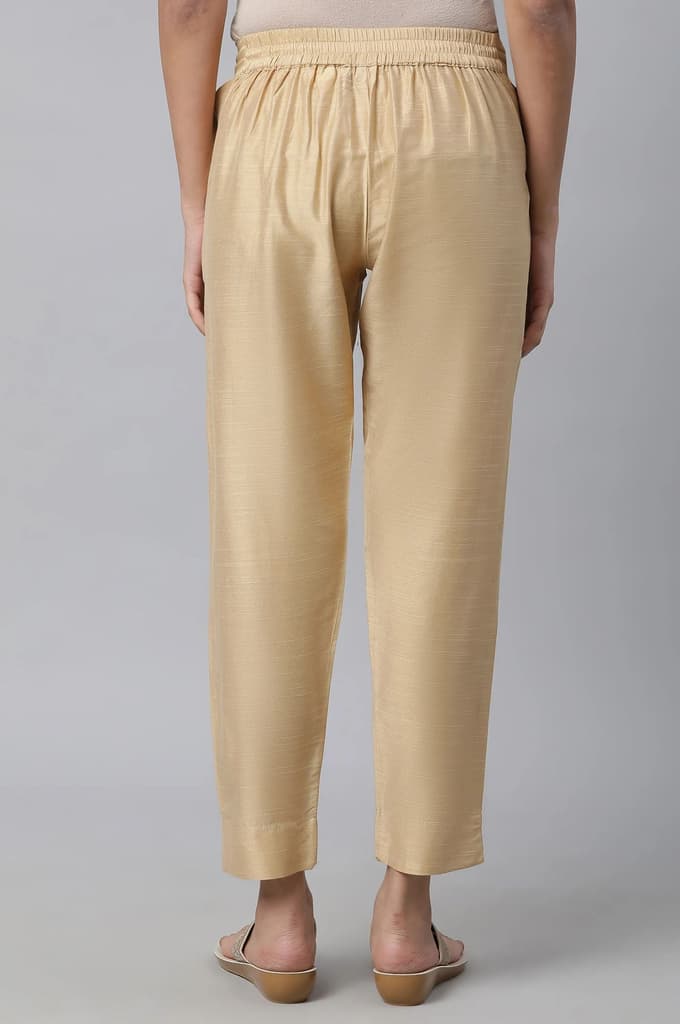Gold Solid Straight Fit Trousers With Elasticated Waist — photo 4