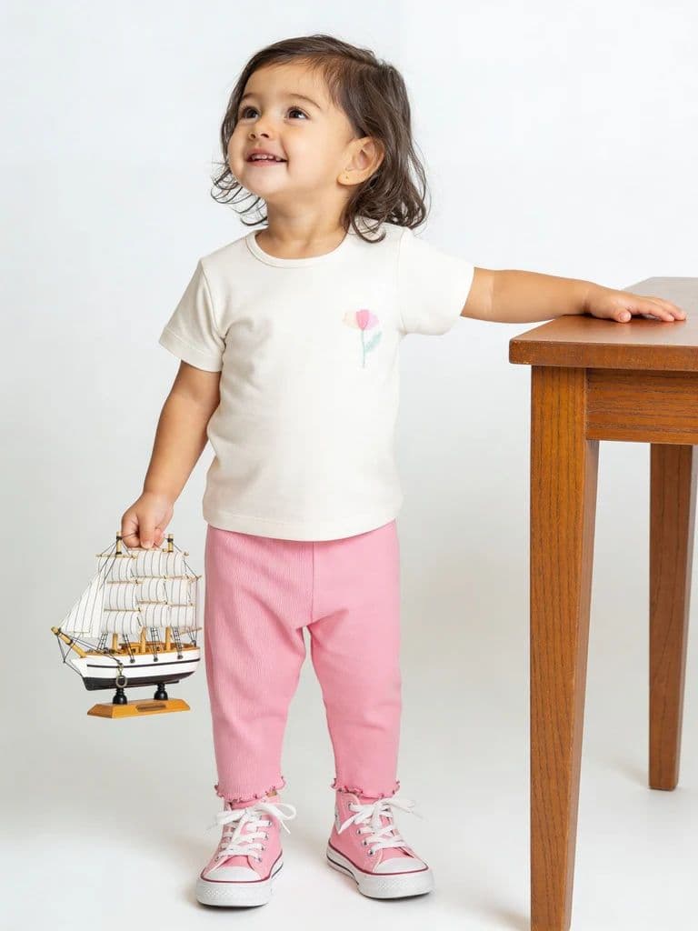 HOP Baby Girls Multicolour Printed Cotton T-Shirt and Pants Set