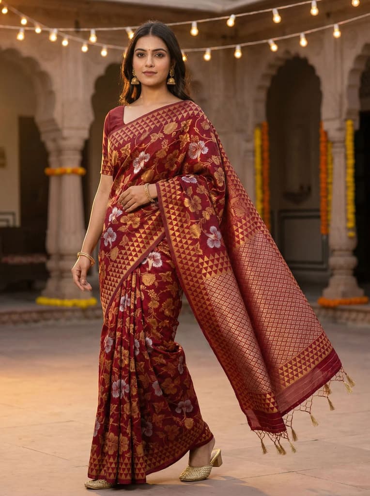 MIMOSA Women's Woven Design Kanjivaram Style Art Silk Saree with Blouse Piece - Maroon ( SA00003152MRFREE ) — photo 2