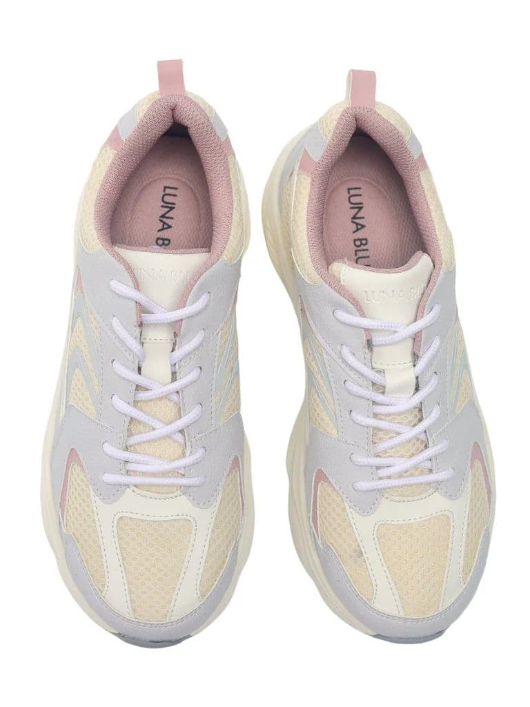 LUNA BLU Grey Sude-Detail Mesh Lace-Up Sneakers — photo 3