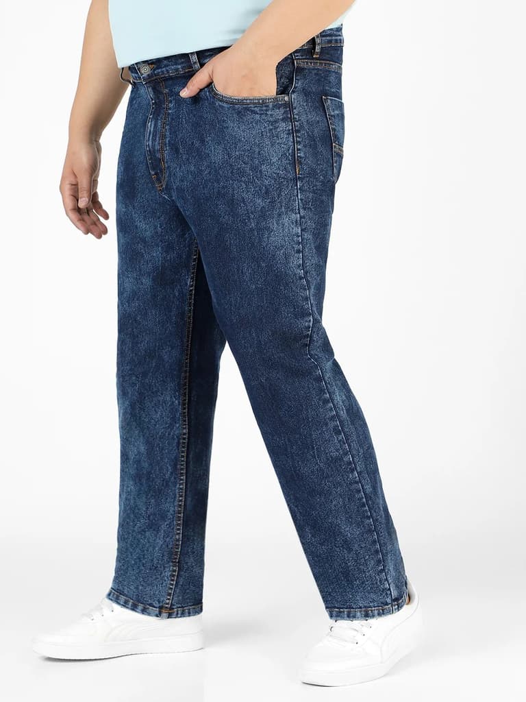 Plus Men's Dark Blue Regular Fit Washed Jeans Stretchable — photo 3