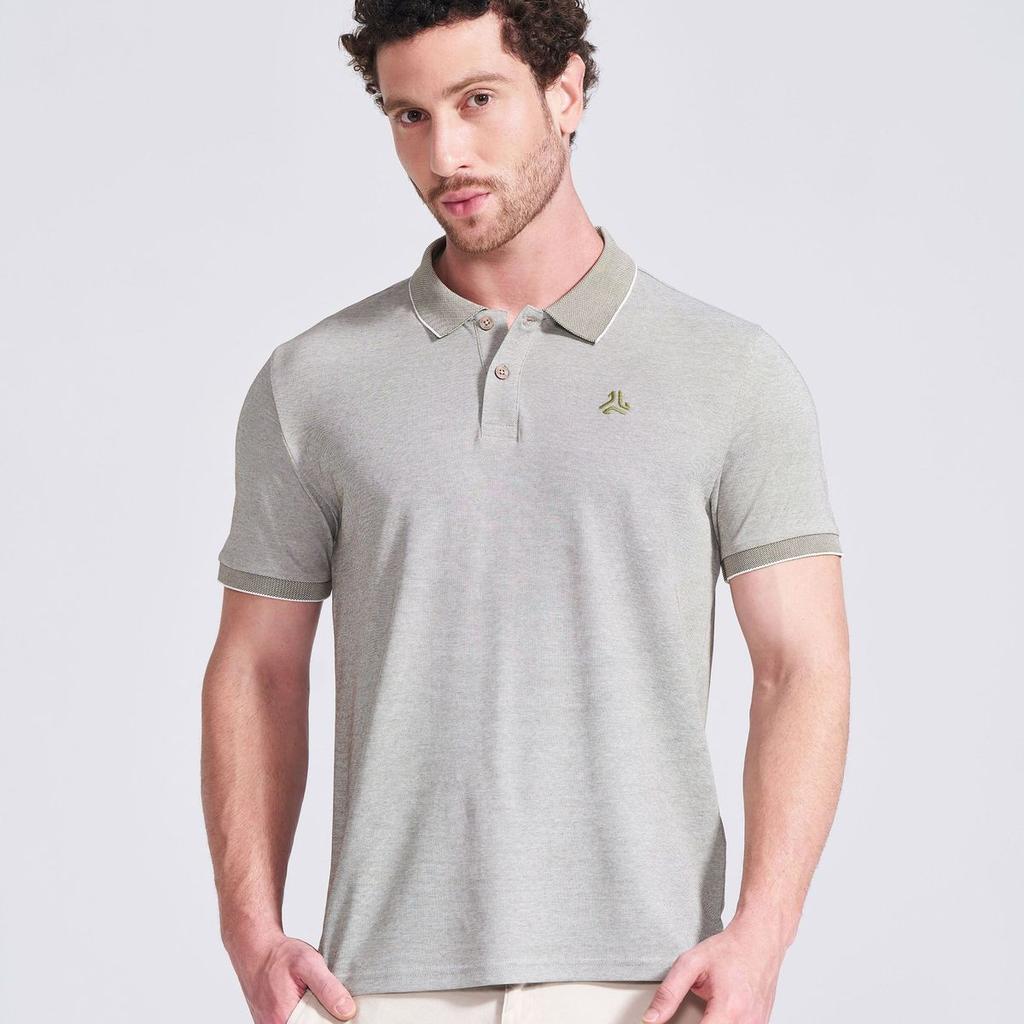 Men's Olive Self Design Polo Collar T-Shirt