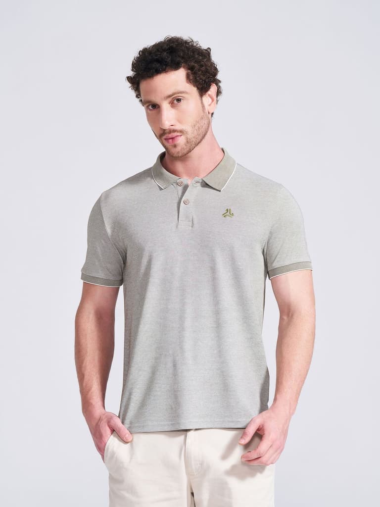 Men's Olive Self Design Polo Collar T-Shirt — Olive / S