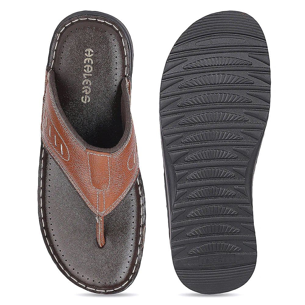 Healers OML-21E Tan Casual Slip on Slippers for Men by Liberty — photo 5