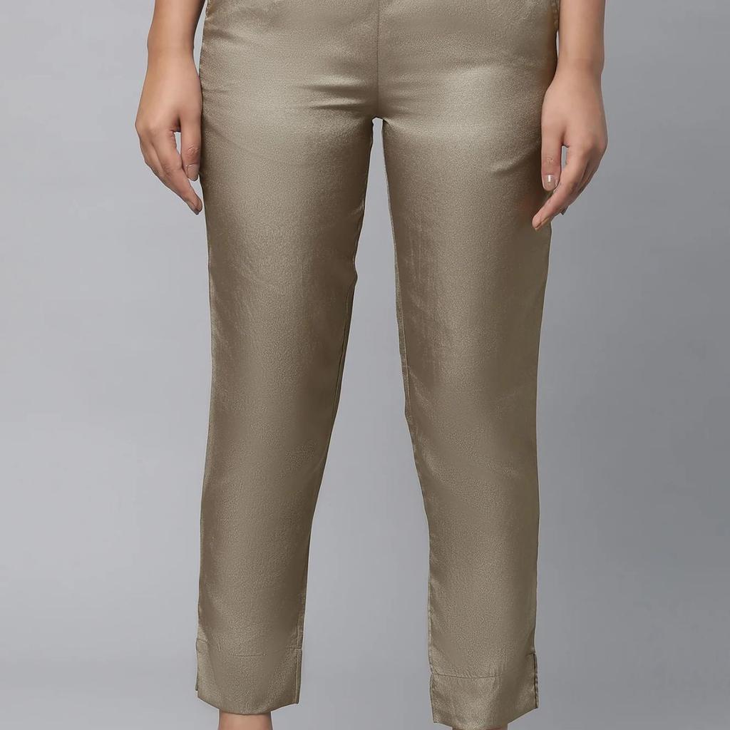 Green Solid Trouser Pants in Korean Silk