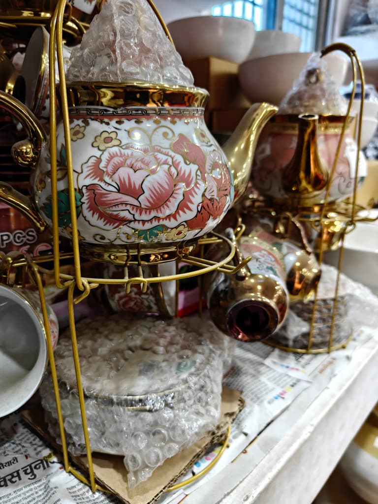 Gold Tea Kettle | Kitchen Decor | Ceramic | Pink