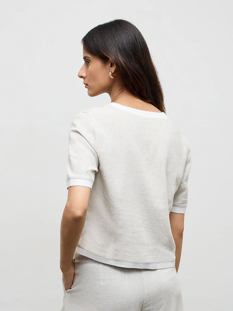 Wardrobe Light Beige Contrast-Detailed Cotton Blouse — photo 4