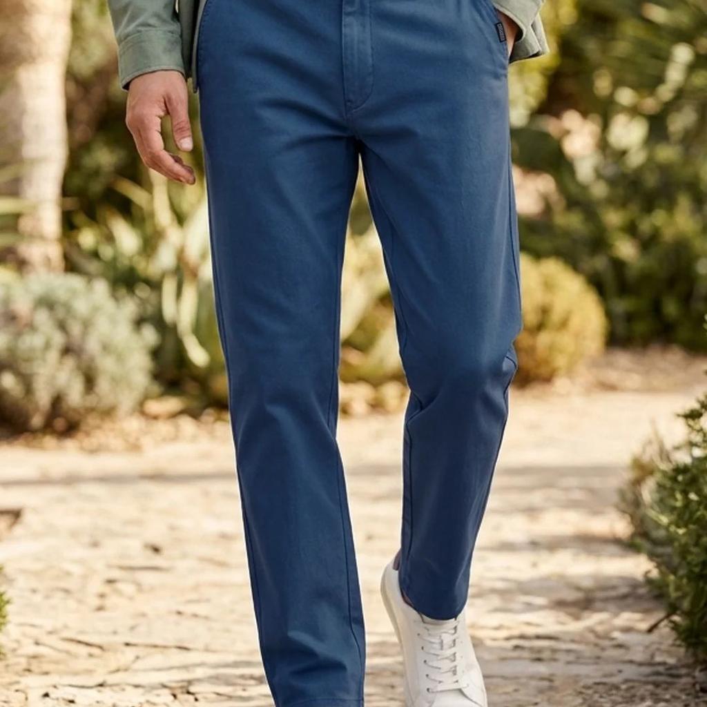 Men's Royal Blue Cotton Regular Fit Casual Chinos Trousers Stretch