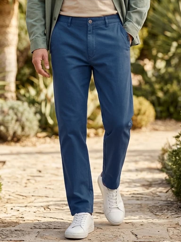 Men's Royal Blue Cotton Regular Fit Casual Chinos Trousers Stretch — 28 / Royal Blue