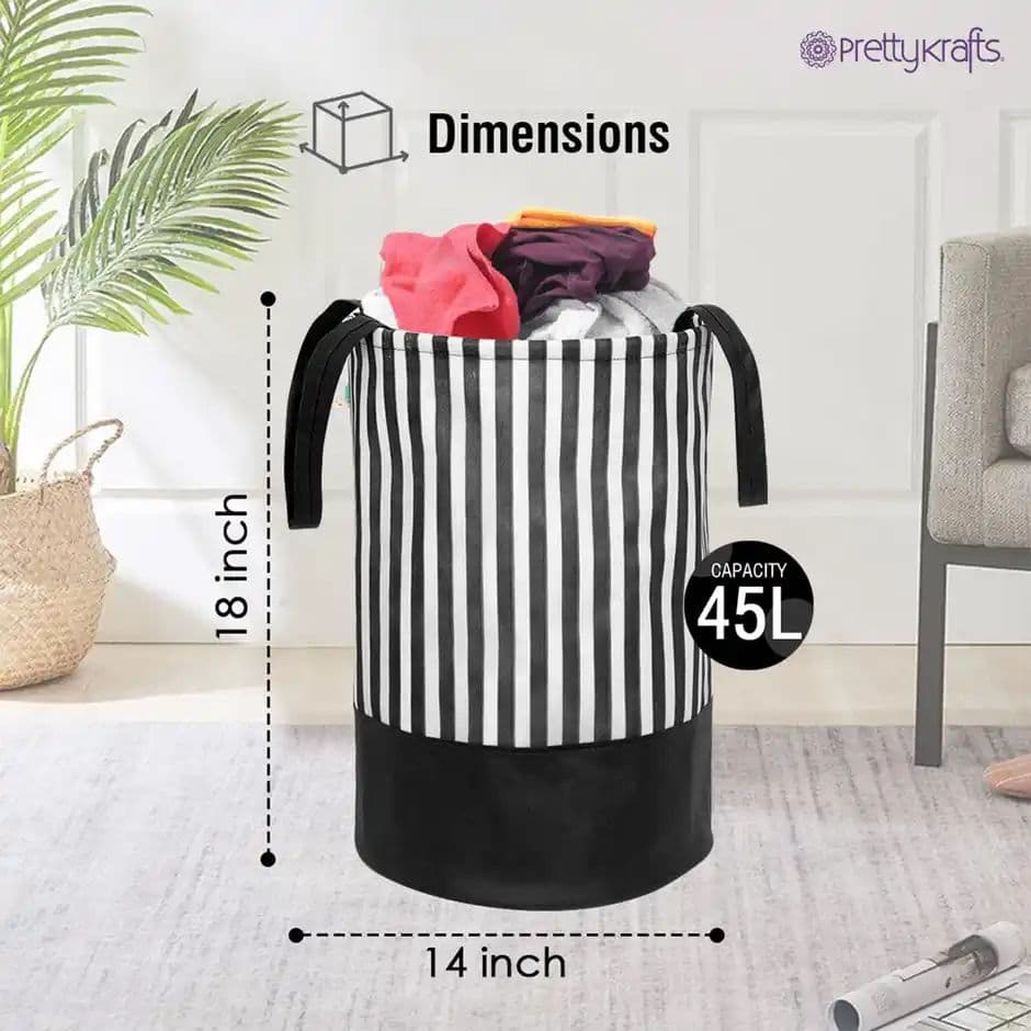 Prettykrafts 45 Ltr Folding Laundry Basket For Clothes, Freestanding Laundry Hamper,Set Of 1, Black
