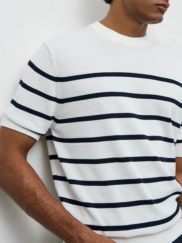 Ascot White Striped Relaxed-Fit Cotton T-Shirt — photo 4