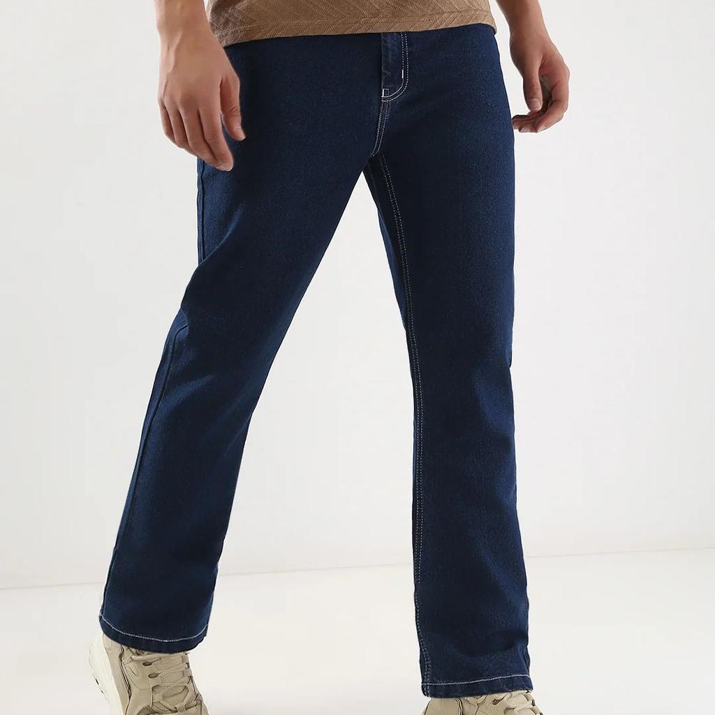Men's Blue Straight Fit Washed Jeans Stretchable