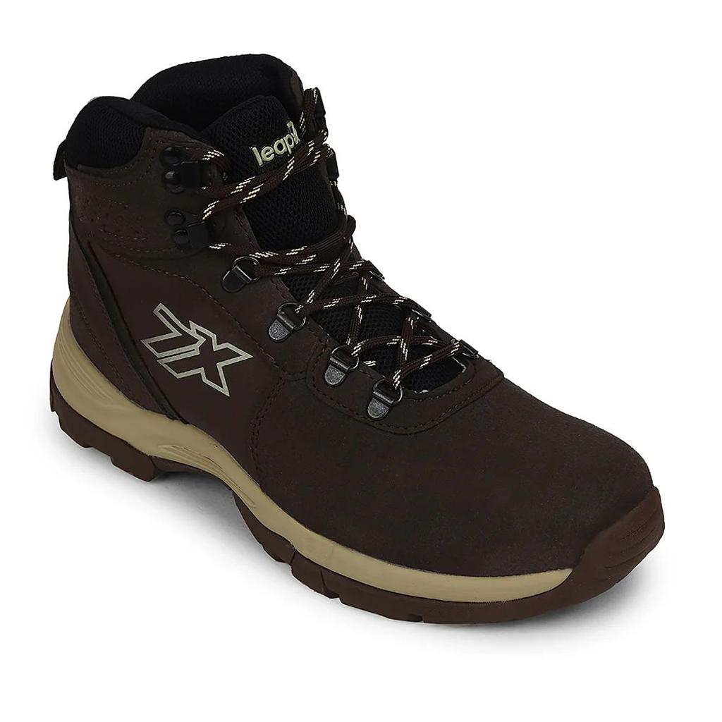 Leap7x Brown Sports Lace-Up High Ankle Trekking Shoes For Men PLATINUM-E By Liberty