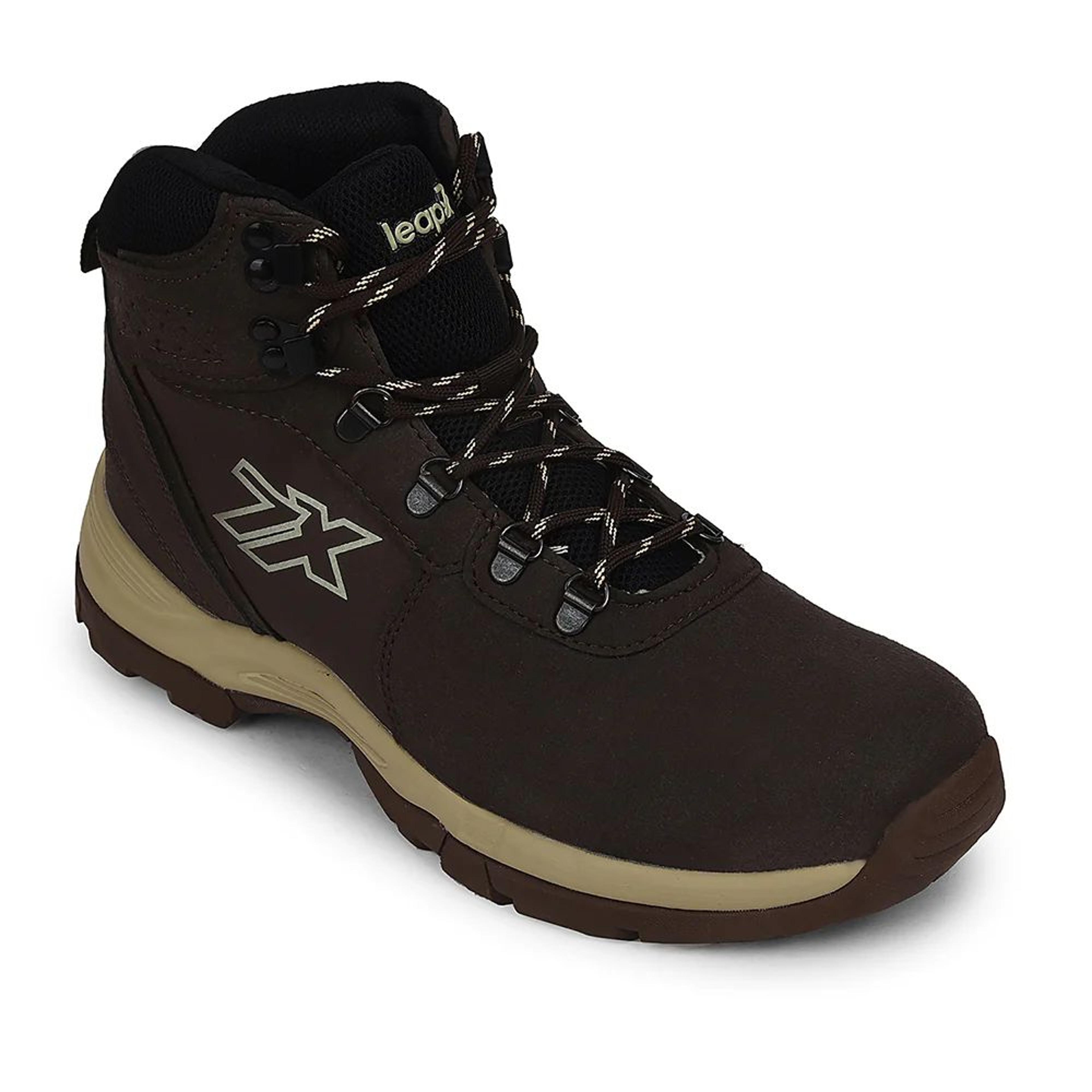 Leap7x Brown Sports Lace-Up High Ankle Trekking Shoes For Men PLATINUM-E By Liberty