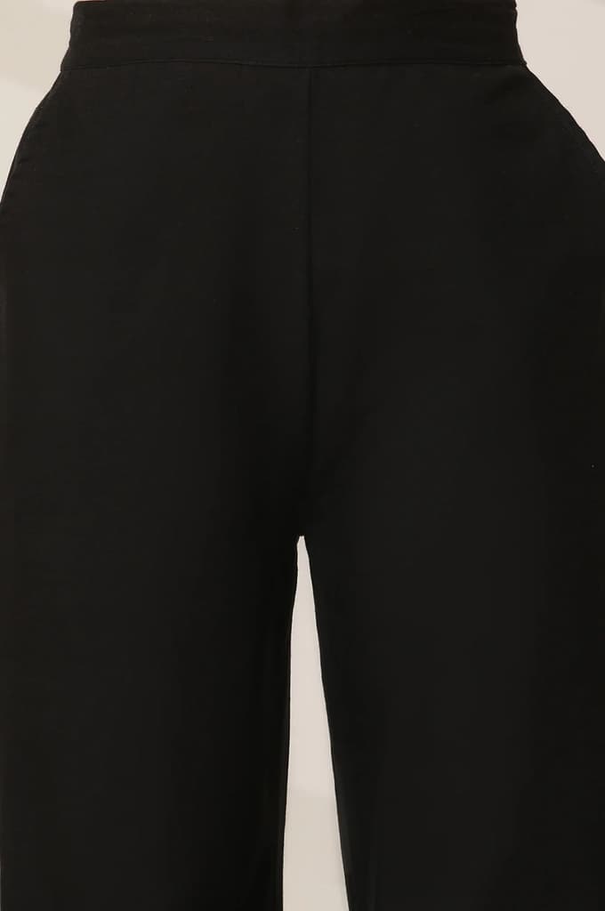 Black Embroidered Semi Flared Cotton Palazzo With Side Pockets — photo 6
